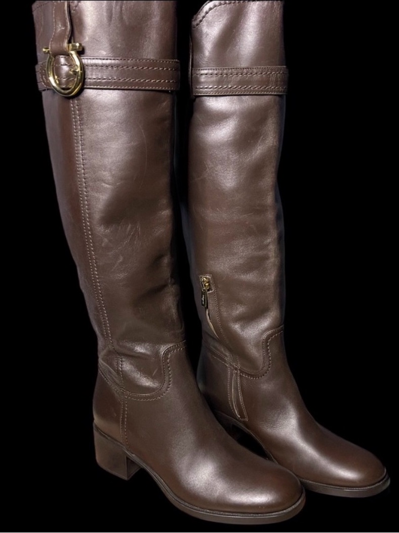 Elegant Brown Leather Knee-High Boots